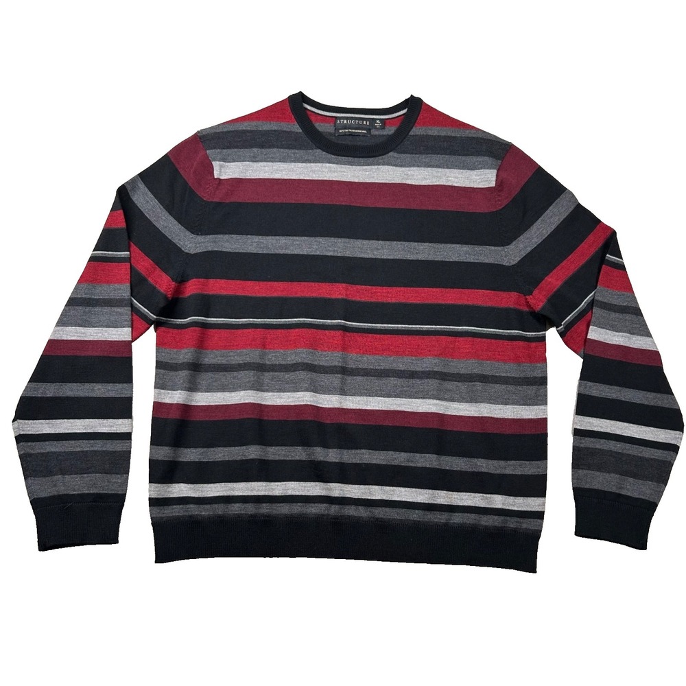 Vintage Structure Sweater Mens XL 100% Merino Wool Striped Striped Y2K U.K.